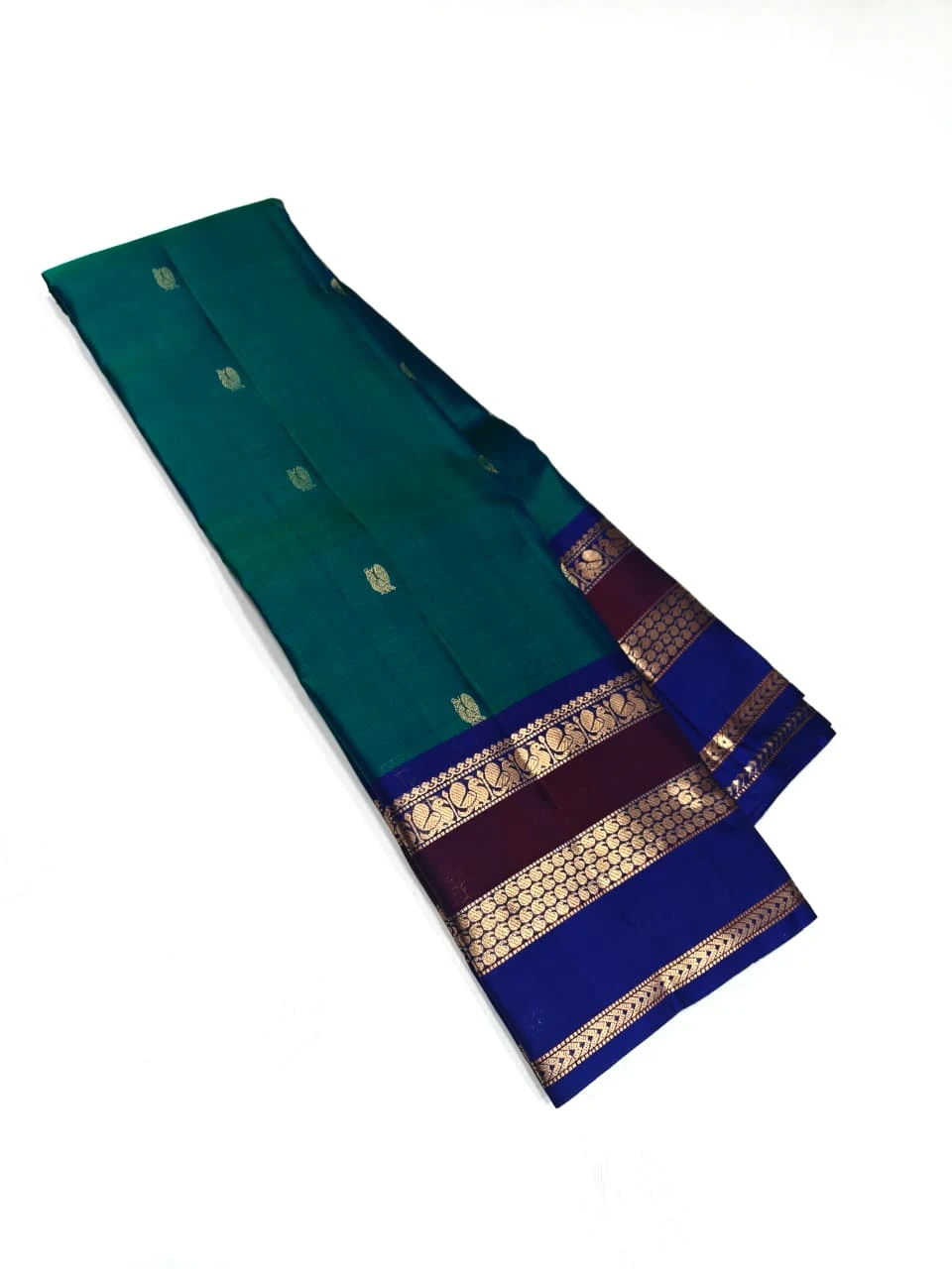 Pure kanchipuram silk sarees handwoven with  Green and Purple